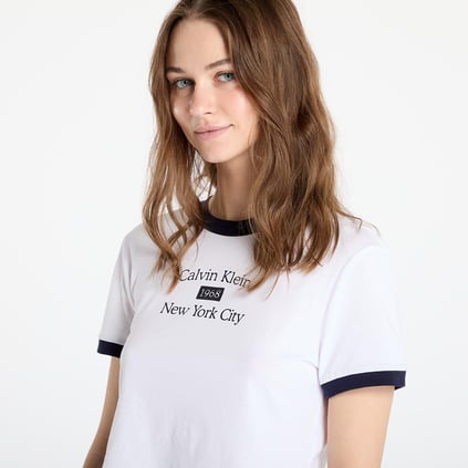 Calvin Klein Calvin Klein Kadın Normal Kalıp Yuvarlak Yakalı Desenli %100 Pamuklu Kısa Kollu Crop Beyaz T-Shirt LV047B808G-VVD