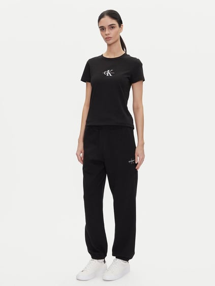 Calvin Klein Calvin Klein Kadın Normal Kesim Beli ve Paçası Lastikli Pamuk Karışımlı CK Logolu Siyah Eşofman Altı LV047B235G-UB1