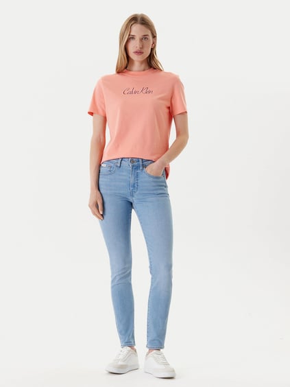 Calvin Klein Calvin Klein Kadın Normal Kalıp Yuvarlak Yakalı %100 Pamuk Logo Desenli Kısa Kollu Turuncu T-Shirt LV047C854G-VDW