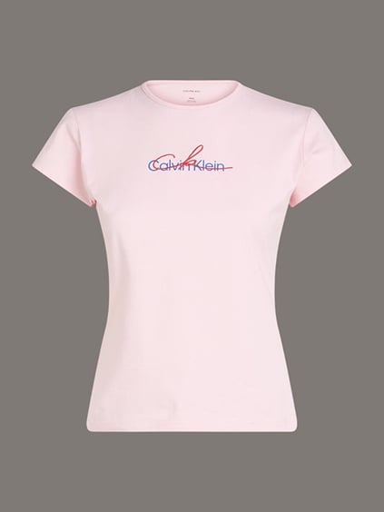 Calvin Klein Calvin Klein Kadın Normal Kalıp Yuvarlak Yaka İşlemeli Logo Desenli Kısa Kollu Pembe T-Shirt LV047B828G-7UD