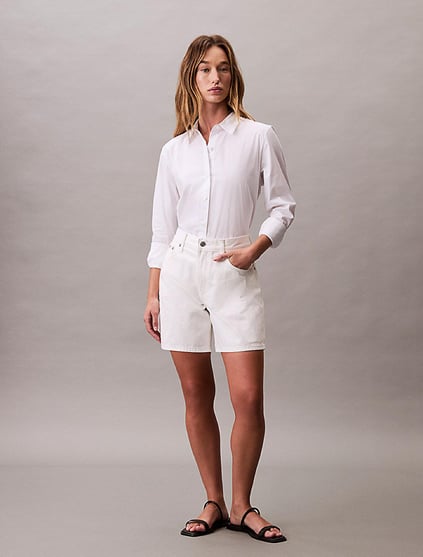 Calvin Klein Calvin Klein Kadın Normal Kalıp Pamuklu Kısa Beyaz Şort LV047B976G-5DC