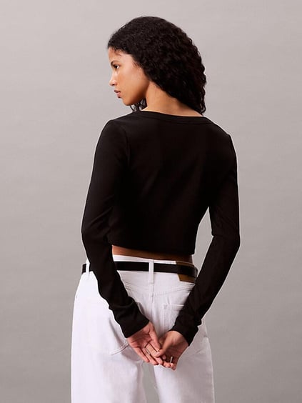Calvin Klein Calvin Klein Kadın Örme Triko Normal Kalıp Düğme Kapamalı Uzun Kollu Crop Siyah Bluz LV047C204G-UB1