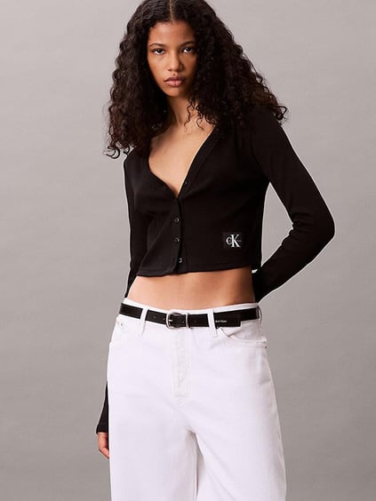 Calvin Klein Calvin Klein Kadın Örme Triko Normal Kalıp Düğme Kapamalı Uzun Kollu Crop Siyah Bluz LV047C204G-UB1