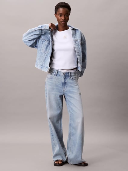 Calvin Klein Calvin Klein Kadın Oversize CK Monogram Logolu Cep Detaylı Uzun Kollu Denim Mavi Ceket LV047C782G-X0S