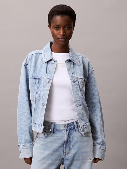 Calvin Klein Calvin Klein Kadın Oversize CK Monogram Logolu Cep Detaylı Uzun Kollu Denim Mavi Ceket LV047C782G-X0S