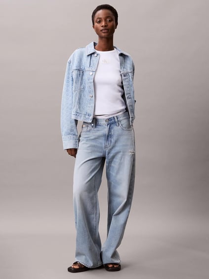 Calvin Klein Calvin Klein Kadın Oversize CK Monogram Logolu Cep Detaylı Uzun Kollu Denim Mavi Ceket LV047C782G-X0S
