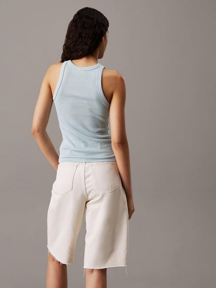 Calvin Klein Calvin Klein Kadın Pamuklu Yuvarlak Yaka Slim Fit Kolsuz Mavi Bluz J20J225302-CDV