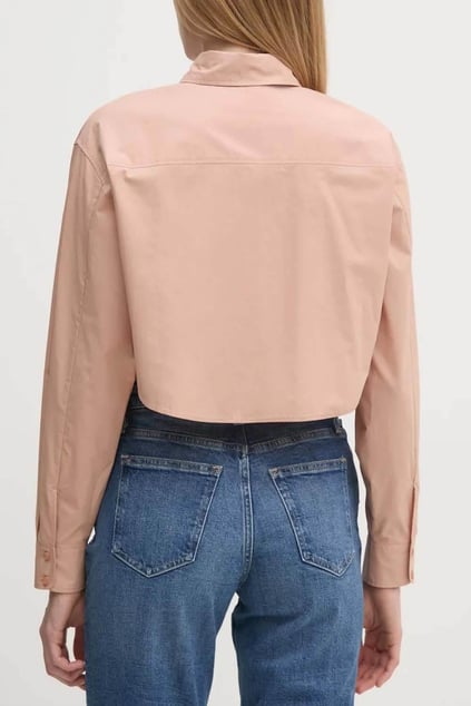 Calvin Klein Calvin Klein Kadın Pamuklu Rahat Kesim Desenli Crop Pembe Gömlek J20J225078-TGW