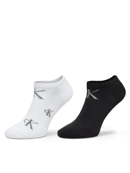 Calvin Klein Calvin Klein Kadın Pamuklu CK Logolu Düşük Bilekli 2'li Siyah-Beyaz Çorap C701229470-001