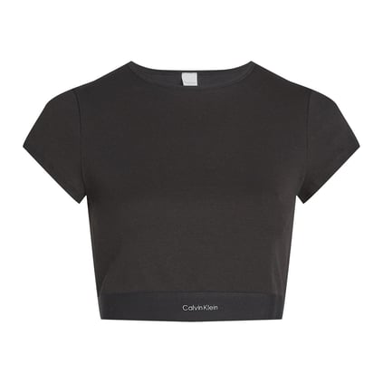 Calvin Klein Calvin Klein Kadın Pamuklu Slim Fit Yuvarlak Yaka Elastik Bantlı Crop Siyah T-Shirt LV00QS7349-UB1