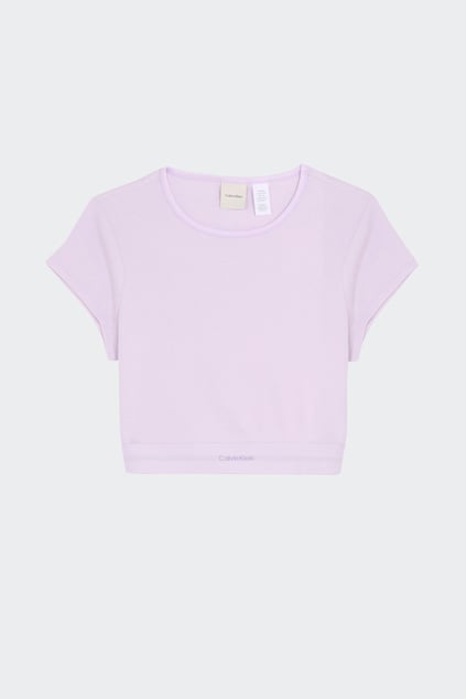 Calvin Klein Calvin Klein Kadın Pamuklu Slim Fit Yuvarlak Yaka Elastik Bantlı Crop Mor T-Shirt LV00QS7349-QX6