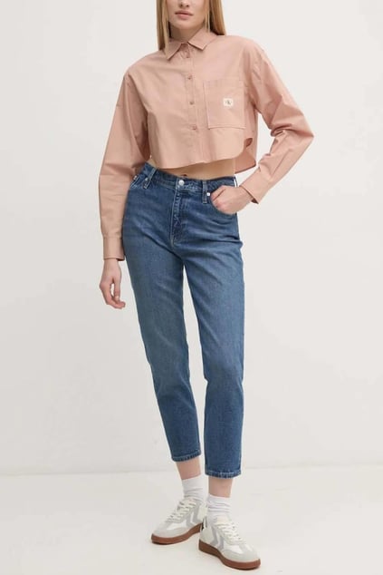 Calvin Klein Calvin Klein Kadın Pamuklu Rahat Kesim Desenli Crop Pembe Gömlek J20J225078-TGW