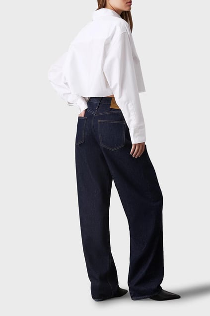 Calvin Klein Calvin Klein Kadın Pamuklu Rahat Kesim Düz Gömlek Yaka Crop Beyaz Gömlek J20J225079-YAF
