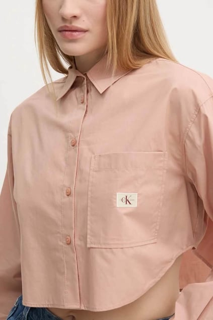 Calvin Klein Calvin Klein Kadın Pamuklu Rahat Kesim Desenli Crop Pembe Gömlek J20J225078-TGW