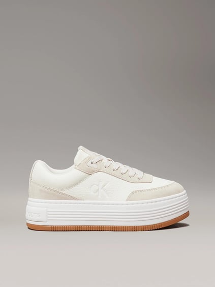 Calvin Klein Calvin Kleın Kadın Platform Taban Süet Detaylı Deri Beyaz Sneaker YW0YW01797-0LH