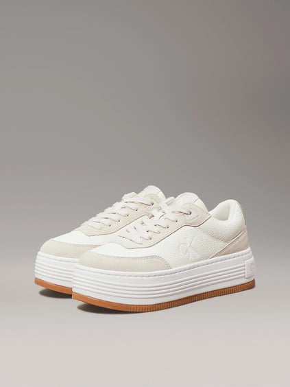 Calvin Klein Calvin Kleın Kadın Platform Taban Süet Detaylı Deri Beyaz Sneaker YW0YW01797-0LH