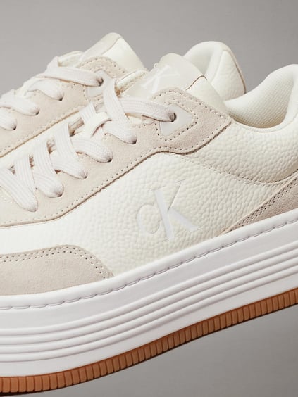Calvin Klein Calvin Kleın Kadın Platform Taban Süet Detaylı Deri Beyaz Sneaker YW0YW01797-0LH