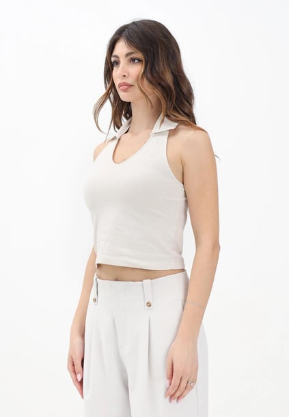 Calvin Klein Calvin Klein Kadın Polo Yaka Kolsuz Kısa Bej Bluz J20J225320-ADA