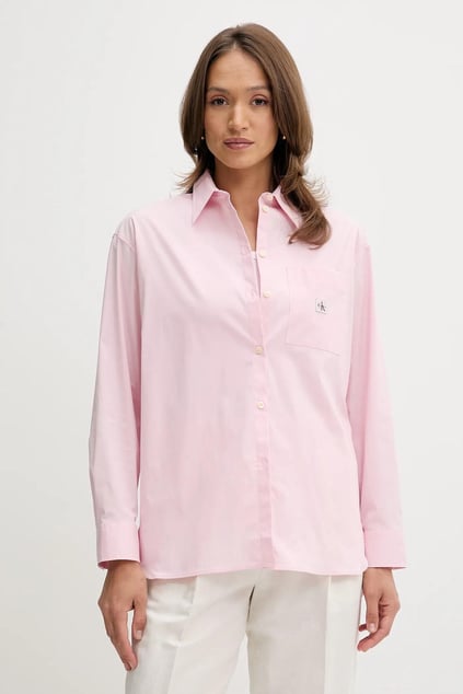 Calvin Klein Calvin Klein Kadın Rahat Kalıp Cep Detaylı Pamuklu Uzun Kollu Pembe Gömlek LV047C143G-W0S