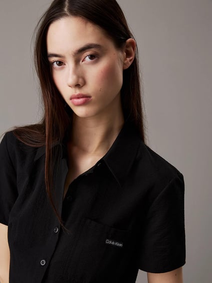 Calvin Klein Calvin Klein Kadın Regular Fit Polo Yaka Kısa Kollu Pamuklu Midi Boy Siyah Elbise J20J225299-BEH