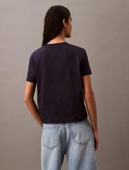 Calvin Klein Calvin Klein Kadın Regular Fit %100 Pamuklu Desenli Kısa Kollu Lacivert T-Shirt LV047B851G-RNV