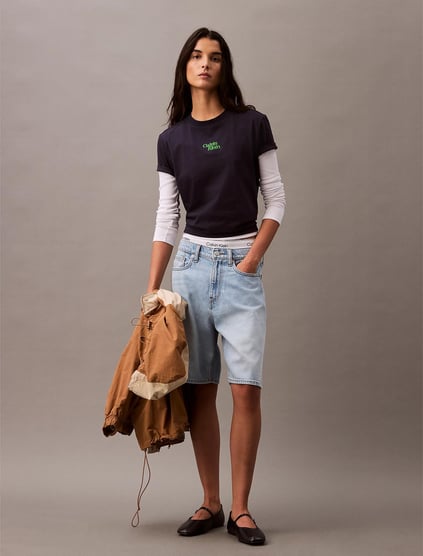 Calvin Klein Calvin Klein Kadın Regular Fit %100 Pamuklu Desenli Kısa Kollu Lacivert T-Shirt LV047B851G-RNV