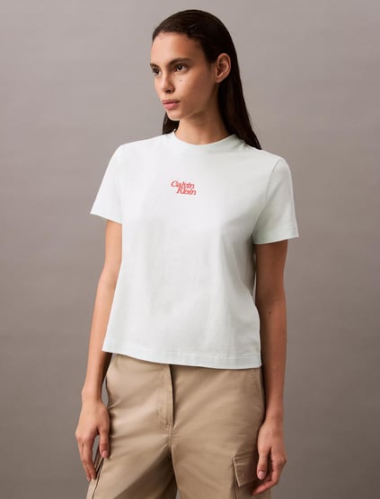 Calvin Klein Calvin Klein Kadın Regular Fit %100 Pamuklu Desenli Kısa Kollu Yeşil T-Shirt LV047B851G-VWD