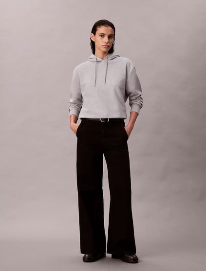 Calvin Klein Calvin Klein Kadın Regular Fit CK Logo İşlemeli Kapüşonlu Uzun Kollu Gri Sweatshirt LV047C224G-P79