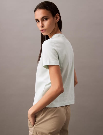 Calvin Klein Calvin Klein Kadın Regular Fit %100 Pamuklu Desenli Kısa Kollu Yeşil T-Shirt LV047B851G-VWD