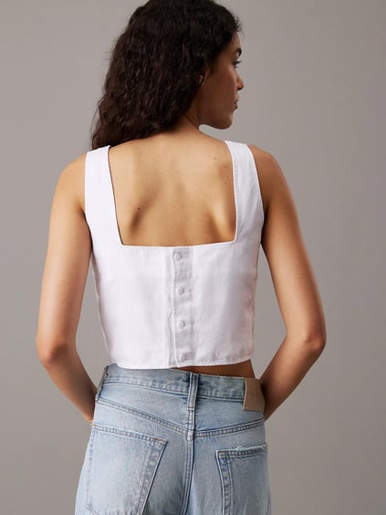 Calvin Klein Calvin Klein Kadın Sırt Düğme Kapama Kalın Askı Crop Boy Beyaz Büstiyer J20J225347-YAA