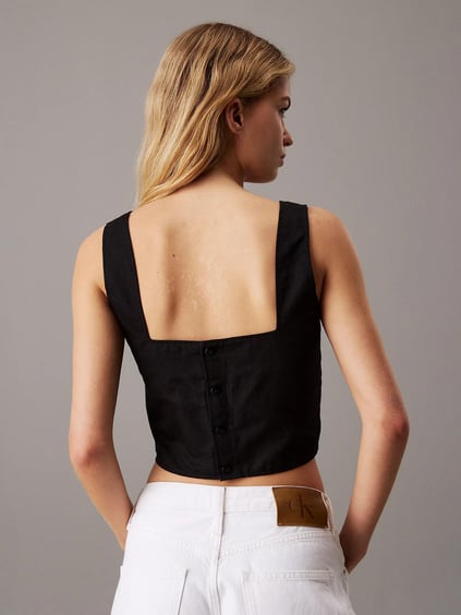 Calvin Klein Calvin Klein Kadın Sırt Düğme Kapama Kalın Askı Crop Boy Siyah Büstiyer J20J225347-BEH