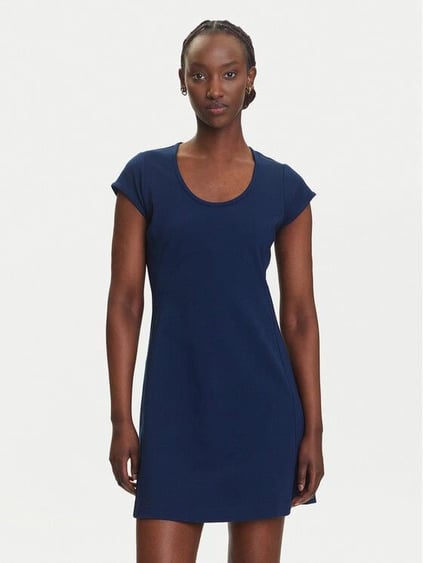 Calvin Klein Calvin Klein Kadın Slim Fit Yuvarlak Yakalı Kısa Kollu Pamuklu Mini Lacivert Elbise LV047C238G-VU5