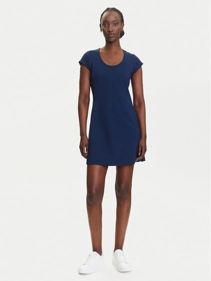 Calvin Klein Calvin Klein Kadın Slim Fit Yuvarlak Yakalı Kısa Kollu Pamuklu Mini Lacivert Elbise LV047C238G-VU5
