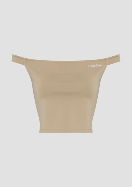 Calvin Klein Calvin Klein Kadın Slim Fit Dokuma Kumaş Kayık Yaka Crop Bej Bluz J20J225542-PF0