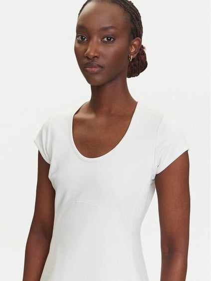 Calvin Klein Calvin Klein Kadın Slim Fit Yuvarlak Yakalı Kısa Kollu Pamuklu Mini Beyaz Elbise LV047C238G-YAS