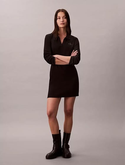 Calvin Klein Calvin Klein Kadın Slim Fit Uzun Kol Kısa Boy Polo Yaka Siyah Elbise LV047D214G-UB1