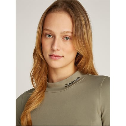 Calvin Klein Calvin Kleın Kadın Slim Fit Yuvarlak Yaka Uzun Kollu Kısa Haki Elbise J20J225074-PK8