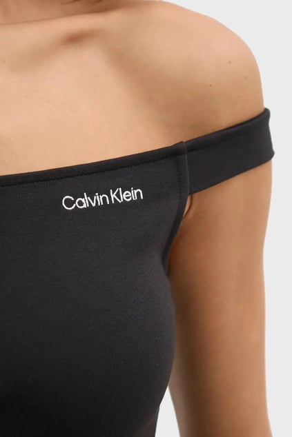 Calvin Klein Calvin Klein Kadın Slim Fit Dokuma Kumaş Kayık Yaka Crop Siyah Bluz J20J225542-BEH