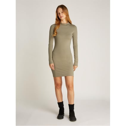 Calvin Klein Calvin Kleın Kadın Slim Fit Yuvarlak Yaka Uzun Kollu Kısa Haki Elbise J20J225074-PK8