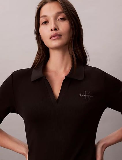 Calvin Klein Calvin Klein Kadın Slim Fit Uzun Kol Kısa Boy Polo Yaka Siyah Elbise LV047D214G-UB1