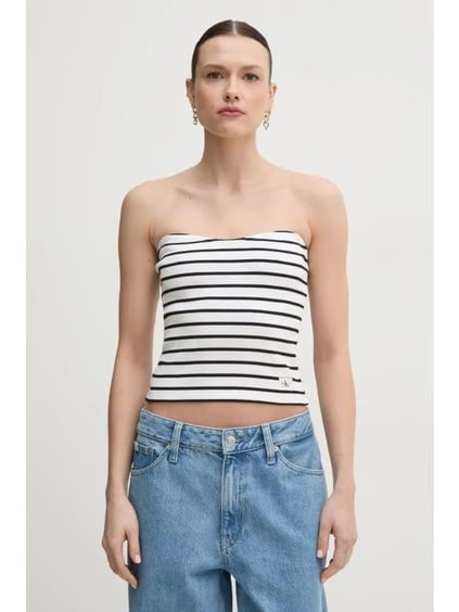 Calvin Klein Calvin Klein Kadın Straplez Düz Model Dar Beyaz Bluz J20J225310-0K4