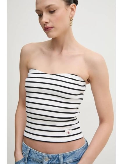 Calvin Klein Calvin Klein Kadın Straplez Düz Model Dar Beyaz Bluz J20J225310-0K4