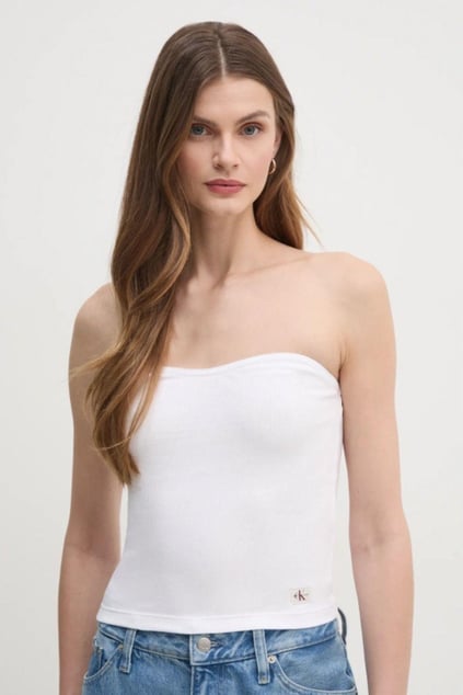 Calvin Klein Calvin Klein Kadın Straplez Düz Model Dar Beyaz Bluz J20J225310-YAA