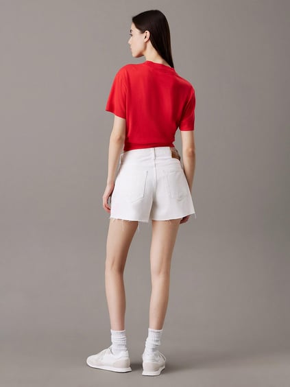 Calvin Klein Calvin Klein Kadın Yüksek Bel Diz Üstü Düğme Kapama Cep Detay Beyaz Şort J20J225153-1AA