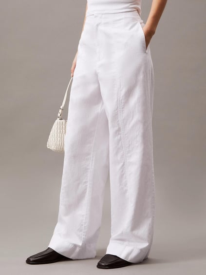 Calvin Klein Calvin Klein Kadın Yüksek Bel Geniş Paça Cep Detay Düz Regular Fit Beyaz Pantolon J20J225340-YAA