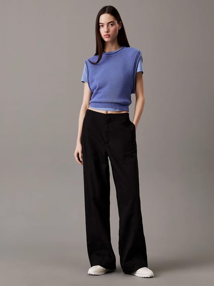 Calvin Klein Calvin Klein Kadın Yüksek Bel Geniş Paça Cep Detay Düz Regular Fit Siyah Pantolon J20J225340-BEH