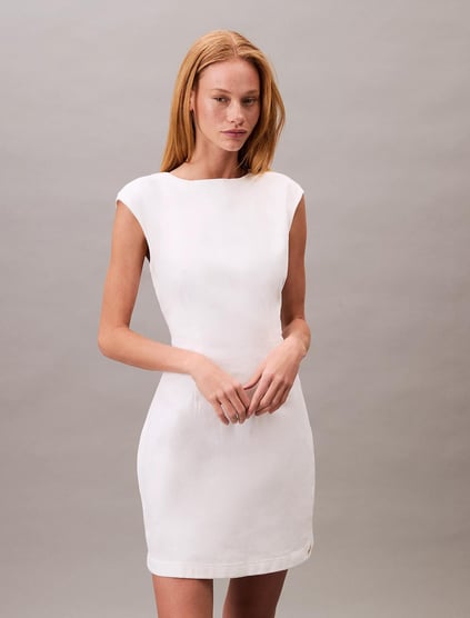 Calvin Klein Calvin Klein Kadın Yuvarlak Yaka Kısa Boy Düz Dokuma Kumaş Kolsuz Beyaz Elbise LV047C707G-ASN