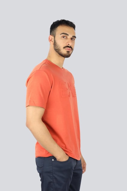 Ea7 Ea7 Erkek %100 Pamuklu Göğüste Büyük EA7 Logolu Yuvarlak Yaka Kısa Kollu Kiremit T-Shirt 7M000149 AF14772-U3010
