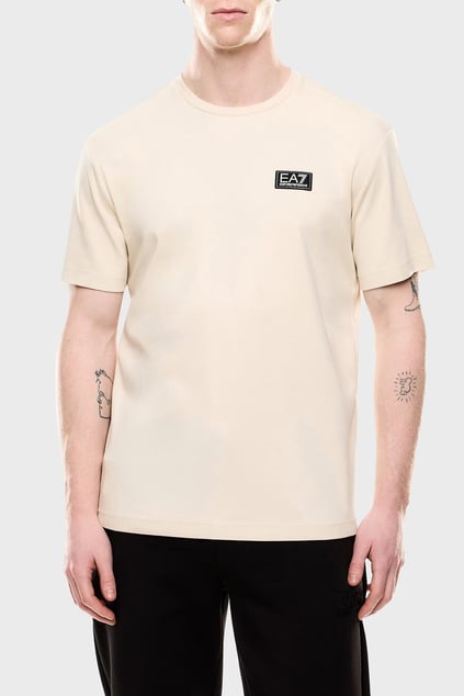 Ea7 Ea7 Erkek Bisiklet Yaka EA7 Yazı Detay Kısa Kol Dar Bej T-Shirt 7M000516 AF14616-U1079
