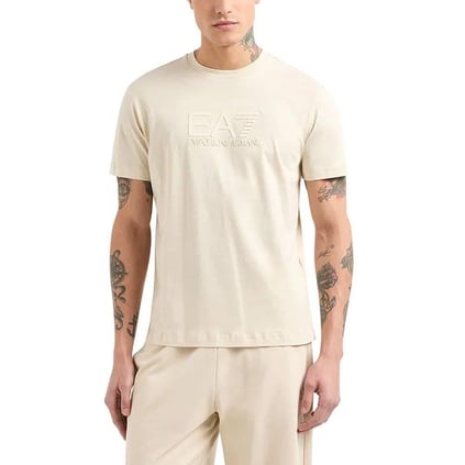 Ea7 Ea7 Erkek EA7 Desenli Kısa Kollu Bisiklet Yaka Ekru T-Shirt 7M000226 AF10375-U1079